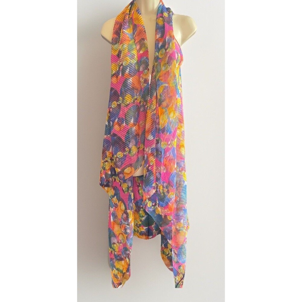 Princess Cruises Colorful Pleated Floral Kimono Cover Up OSFM Sheer